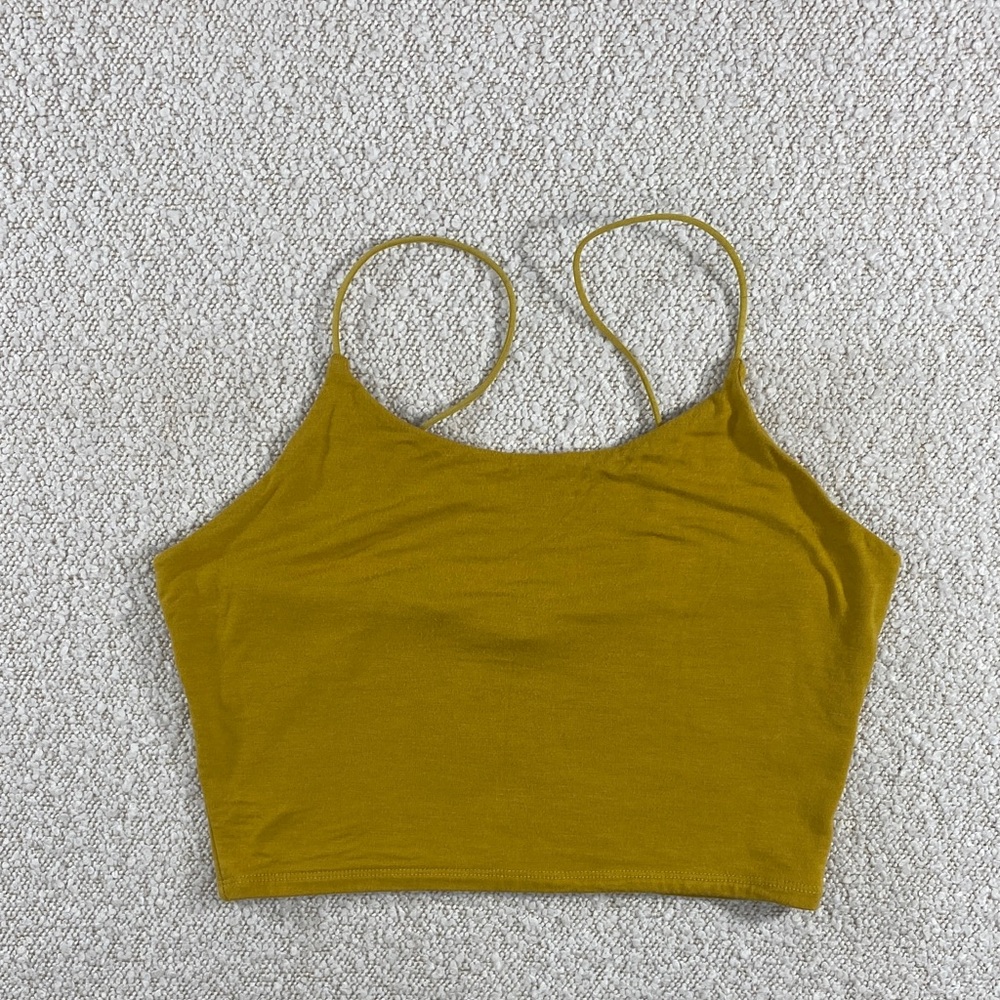 Women's Mustard Cropped Spaghetti Strap Tank Top xs